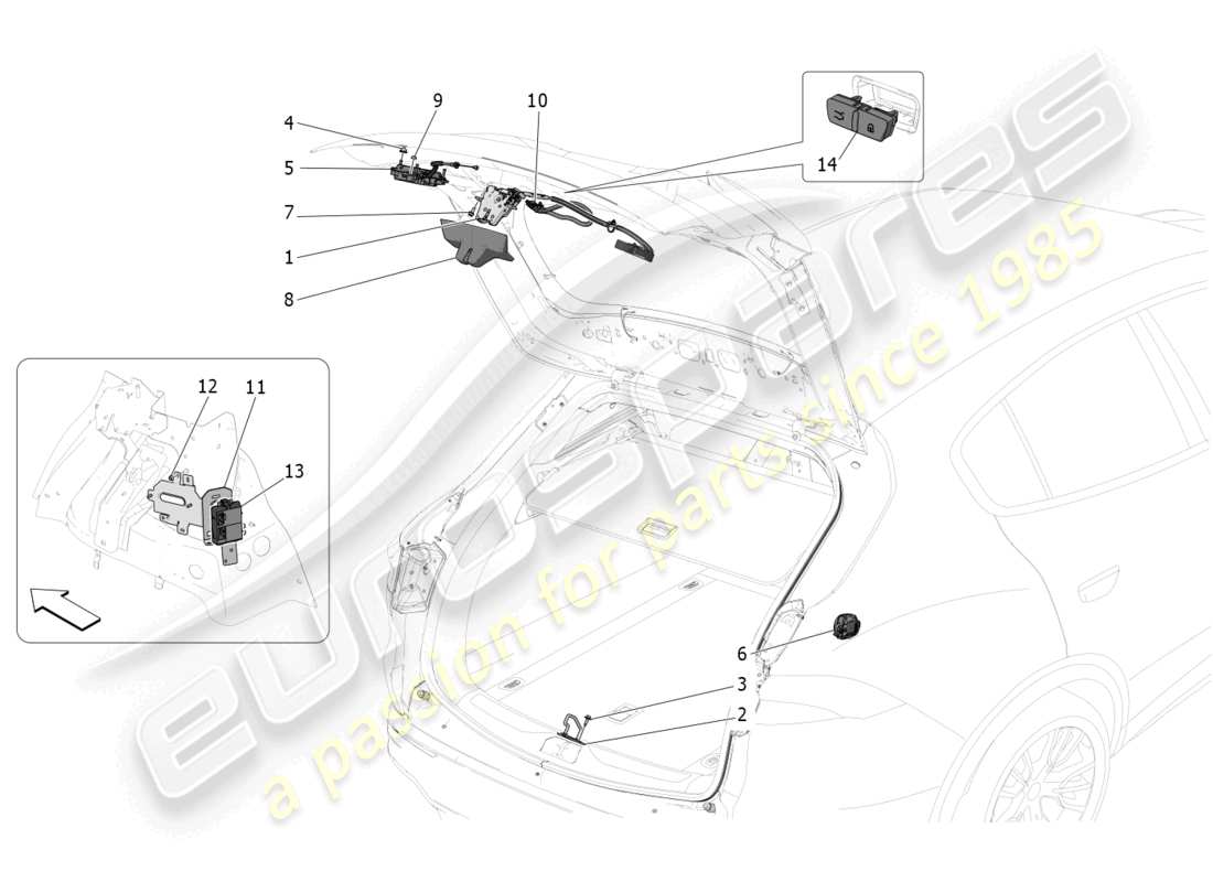 maserati grecale trofeo (2023) rear liftgate opening control parts diagram