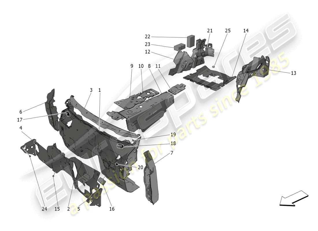 maserati grecale trofeo (2023) sound-proofing panels inside the vehicle parts diagram