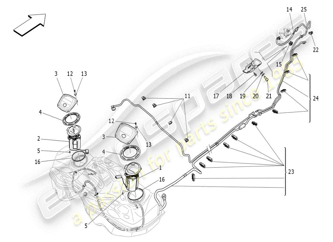maserati ghibli (2019) fuel pumps and connection lines part diagram