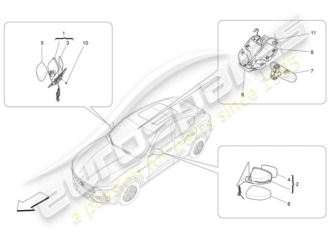 maserati levante (2017) internal and external rear-view mirrors parts diagram