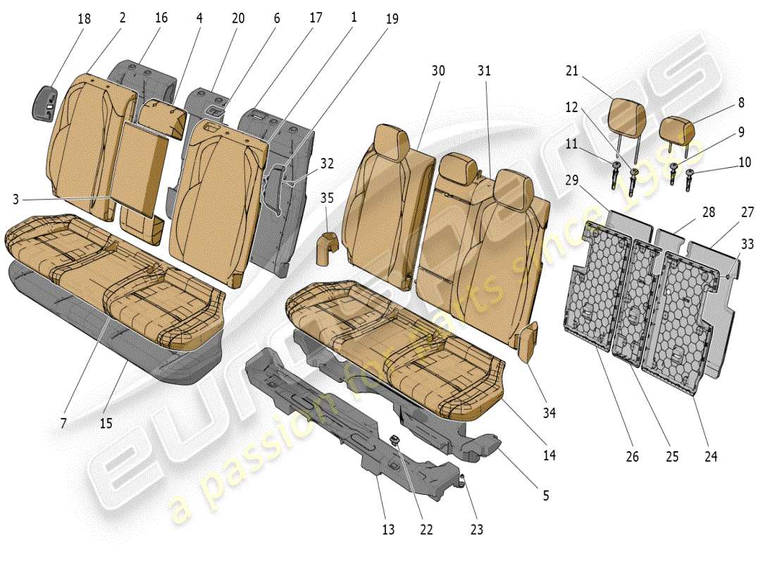 maserati grecale modena (2023) rear seats: trim panels part diagram