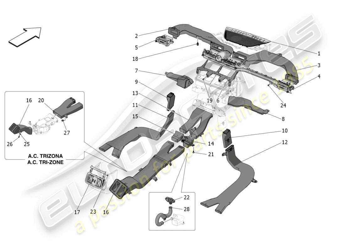 maserati grecale trofeo (2023) a/c unit: diffusion parts diagram