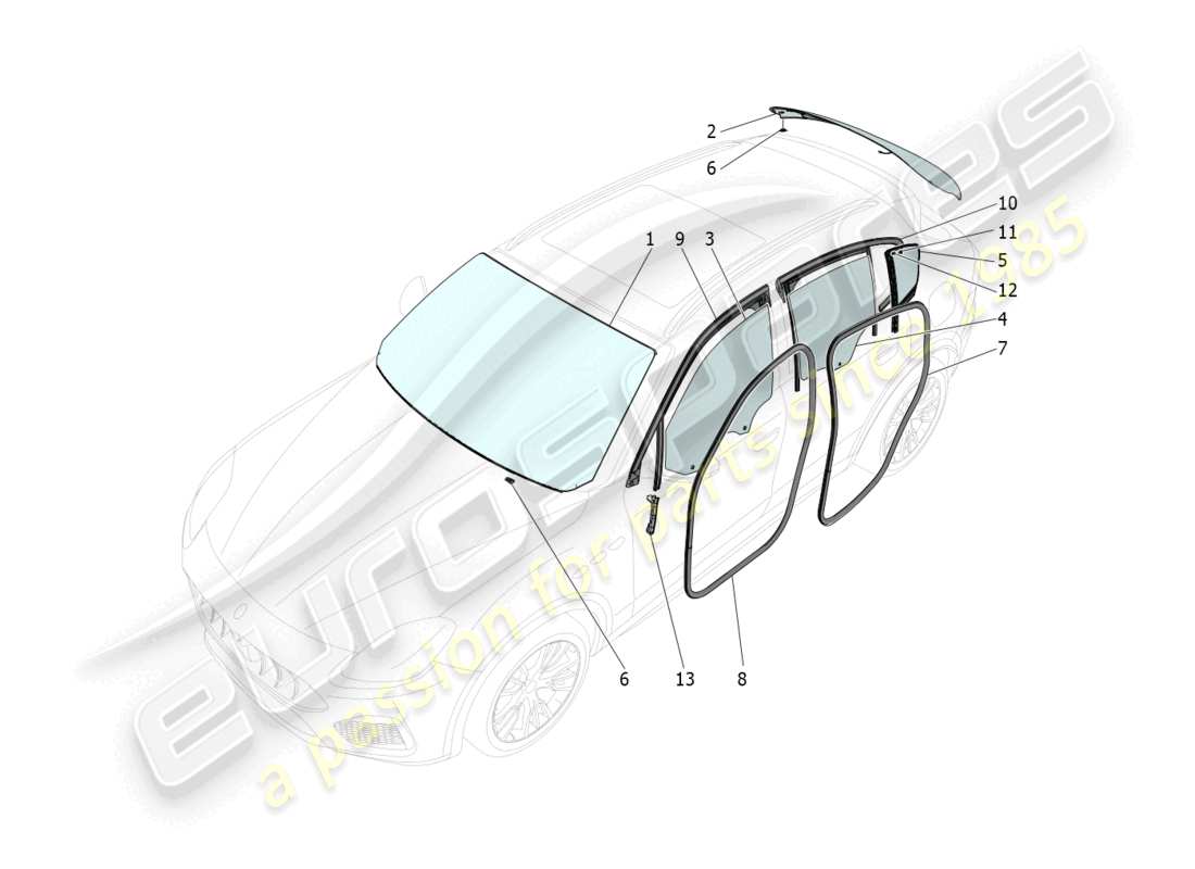 maserati grecale trofeo (2023) windows and window strips parts diagram