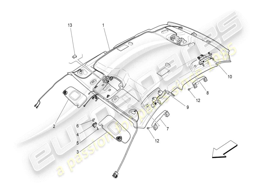 maserati ghibli (2019) roof and sun visors part diagram