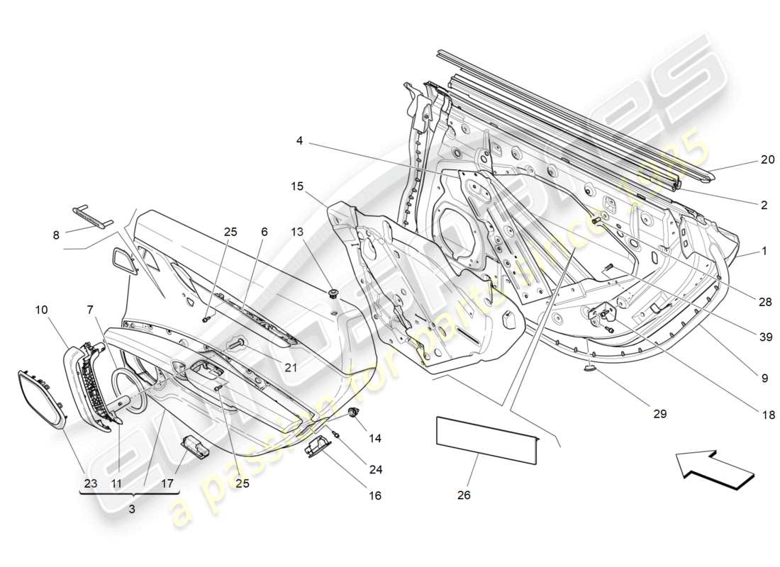 maserati ghibli (2016) rear doors: trim panels parts diagram