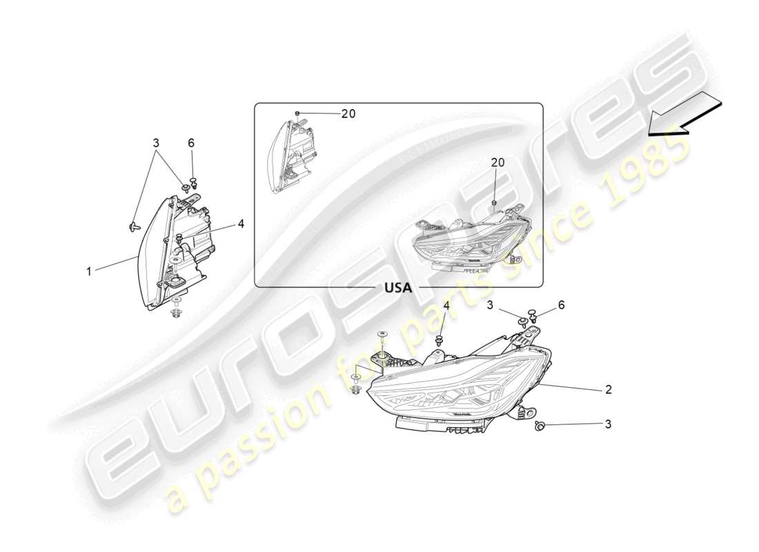 maserati ghibli fragment (2022) headlight clusters part diagram