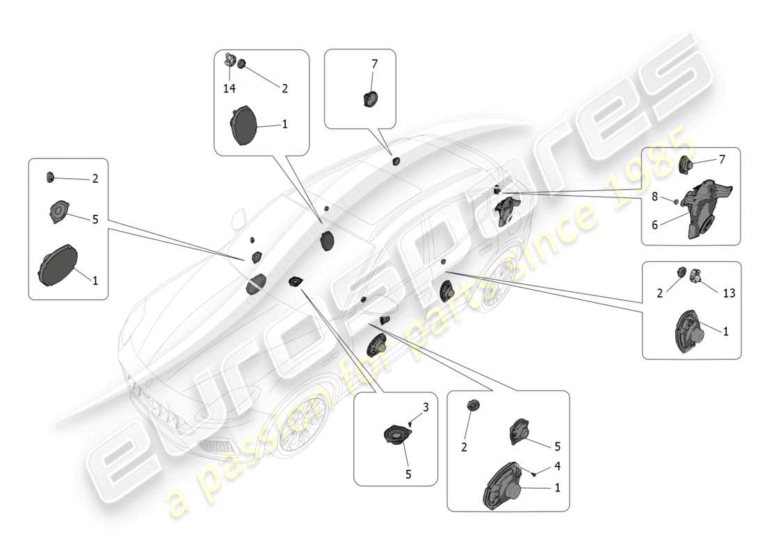 maserati grecale trofeo (2023) sound diffusion system parts diagram
