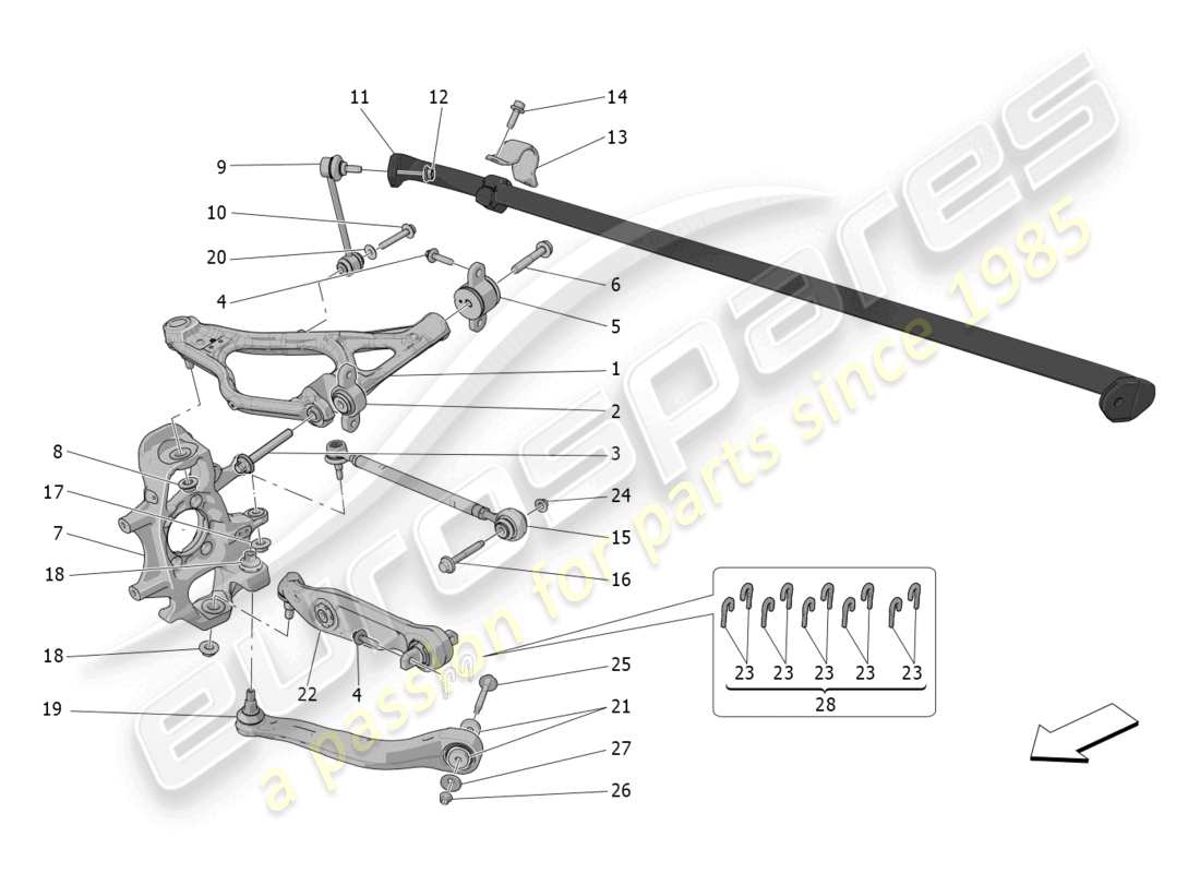 maserati mc20 cielo (2023) rear suspension parts diagram