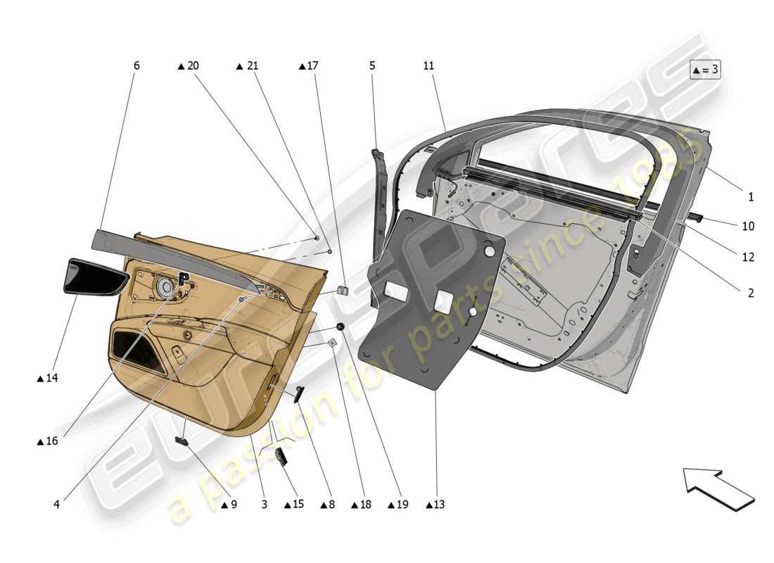 maserati grecale trofeo (2023) front doors: trim panels parts diagram