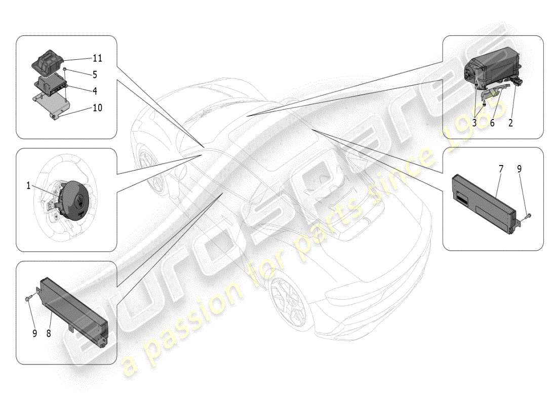 maserati mc20 (2024) airbag system parts diagram