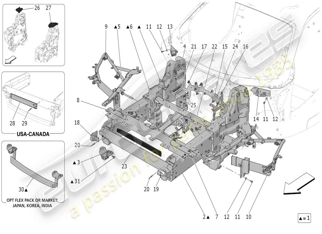 maserati mc20 (2024) front chassis part diagram