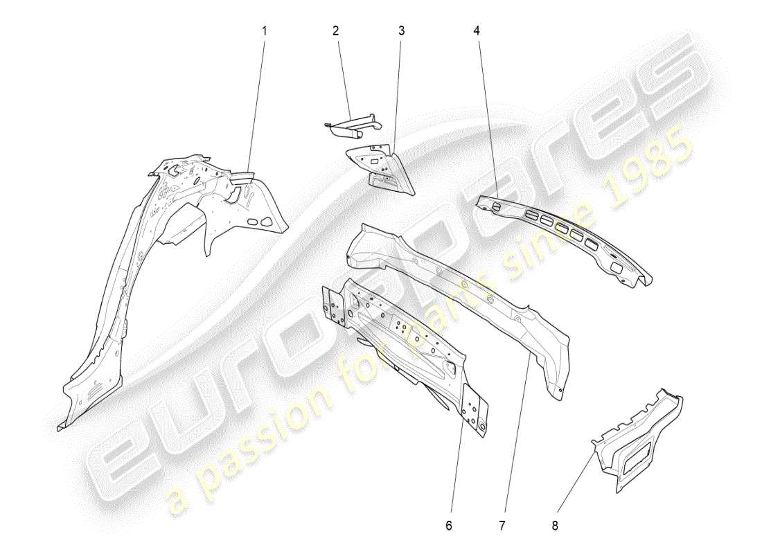 maserati ghibli (2019) bodywork and rear outer trim panels part diagram