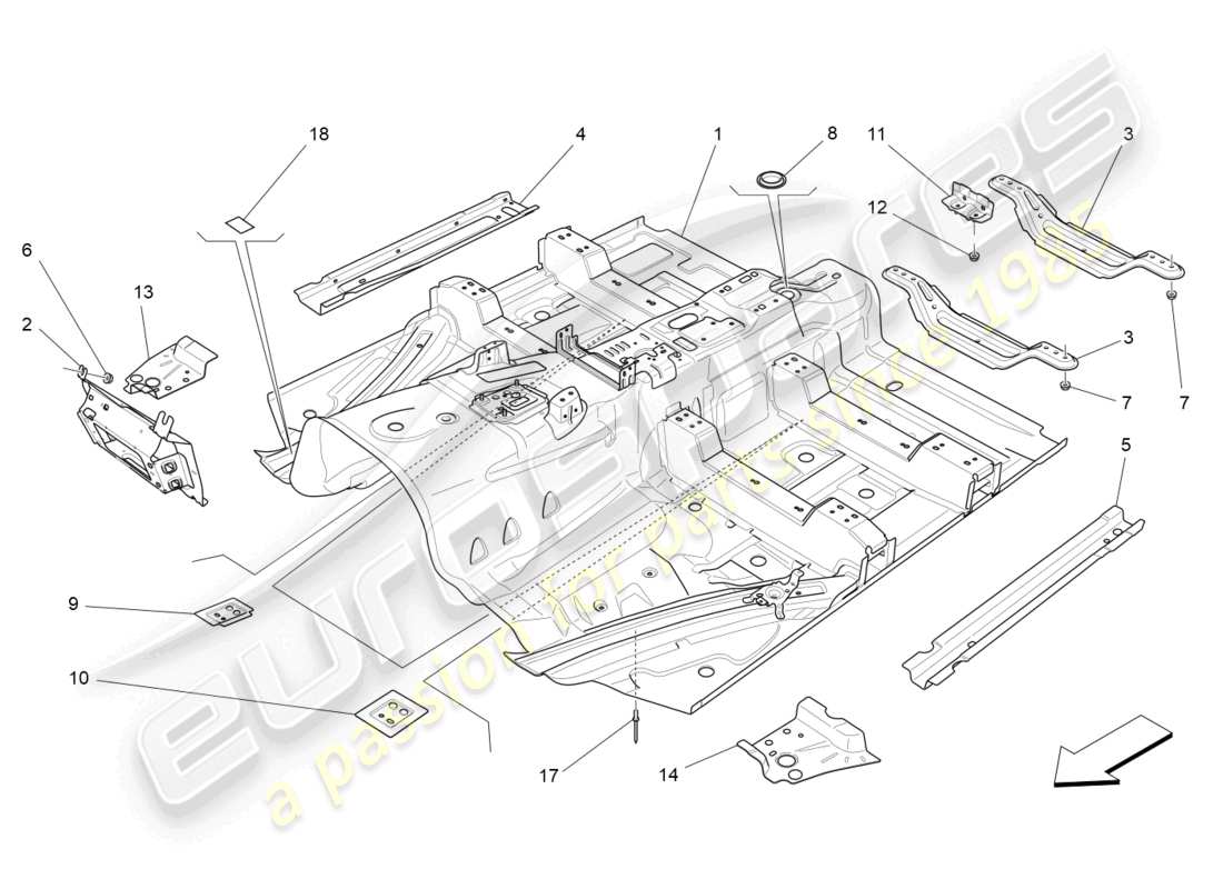 maserati levante (2017) central structural frames and sheet panels parts diagram