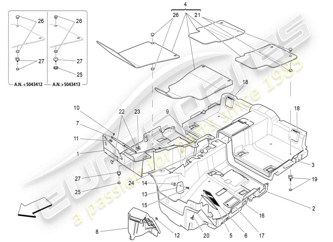 maserati ghibli (2019) passenger compartment mats part diagram