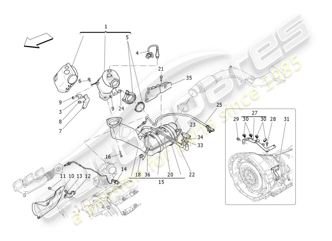 maserati levante (2017) pre-catalytic converters and catalytic converters parts diagram