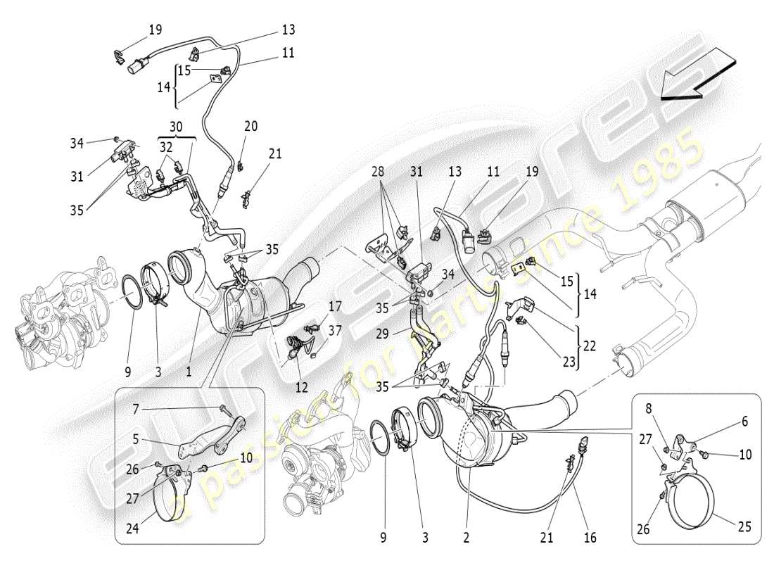 maserati ghibli (2019) pre-catalytic converters and catalytic converters part diagram