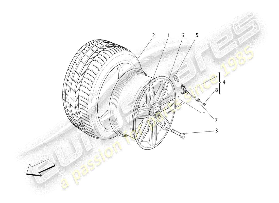 maserati ghibli (2019) wheels and tyres part diagram