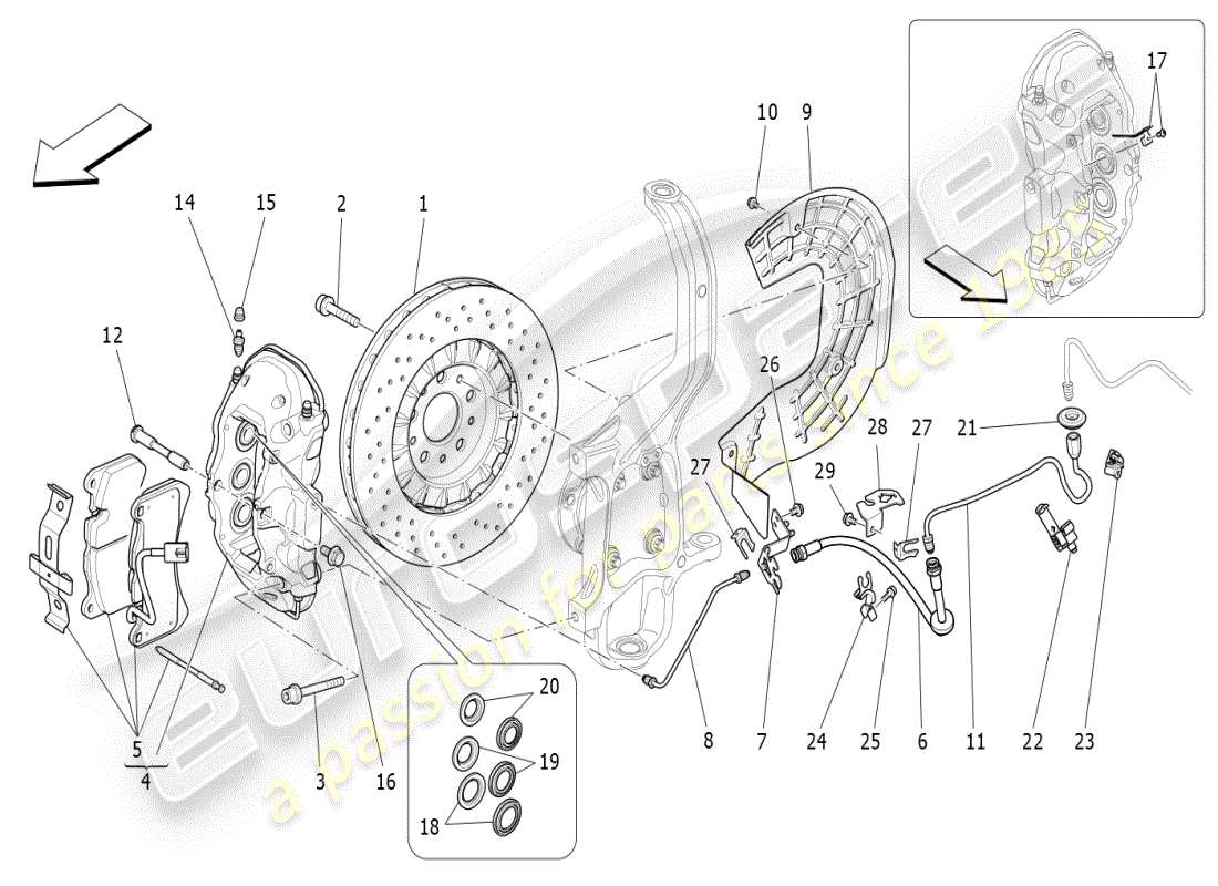 maserati ghibli (2019) braking devices on front wheels part diagram