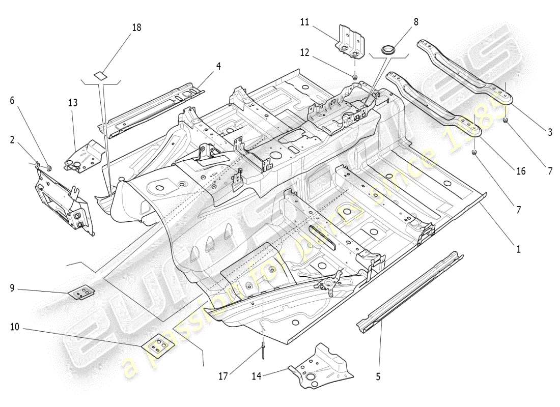 maserati ghibli (2019) central structural frames and sheet panels part diagram