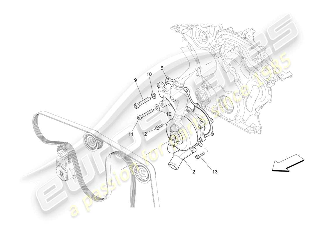 maserati ghibli (2014) cooling system: water pump parts diagram