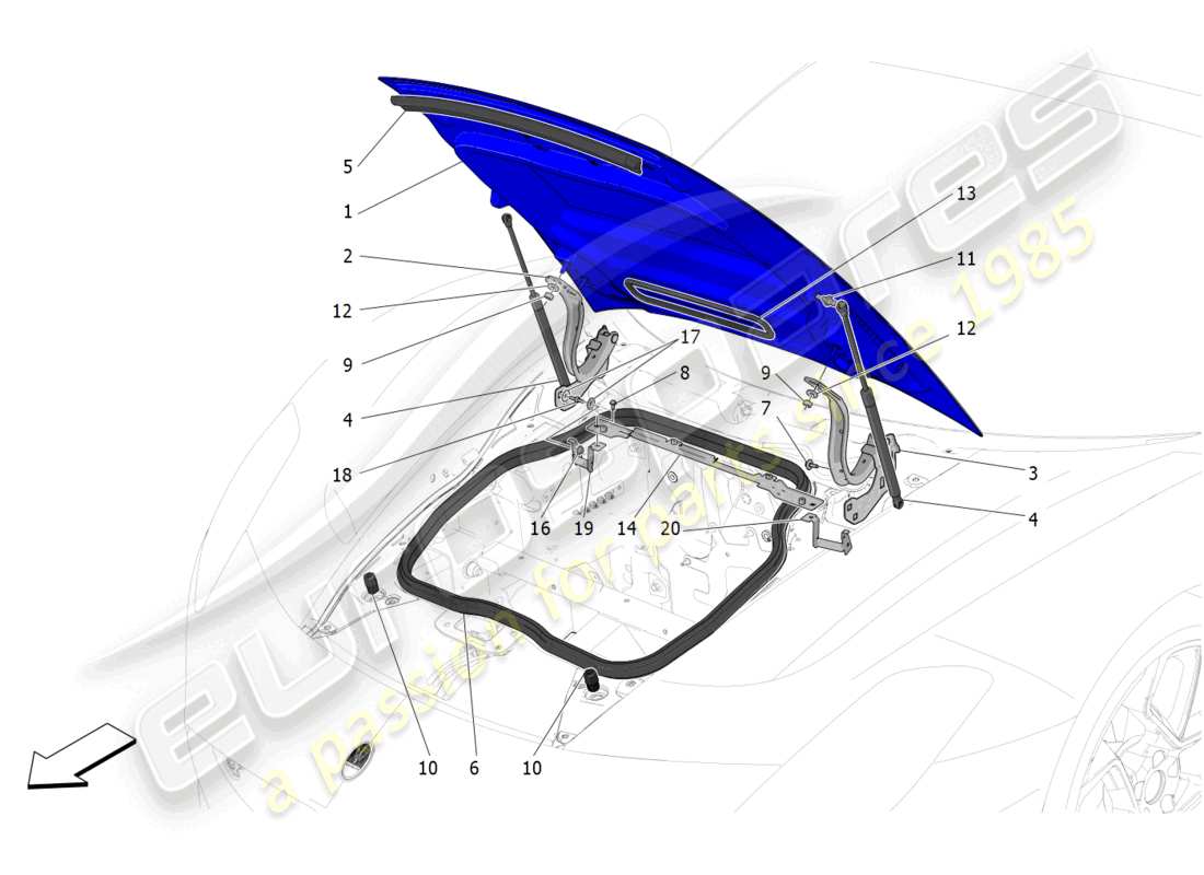 maserati mc20 cielo (2023) front lid parts diagram