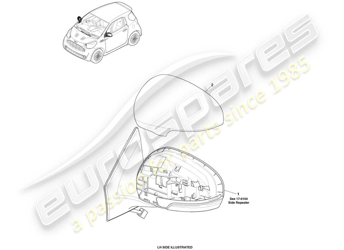aston martin cygnet (2012) exterior mirror glass part diagram