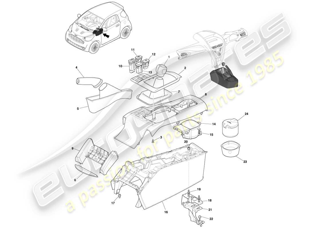 aston martin cygnet (2012) floor centre console - manual part diagram