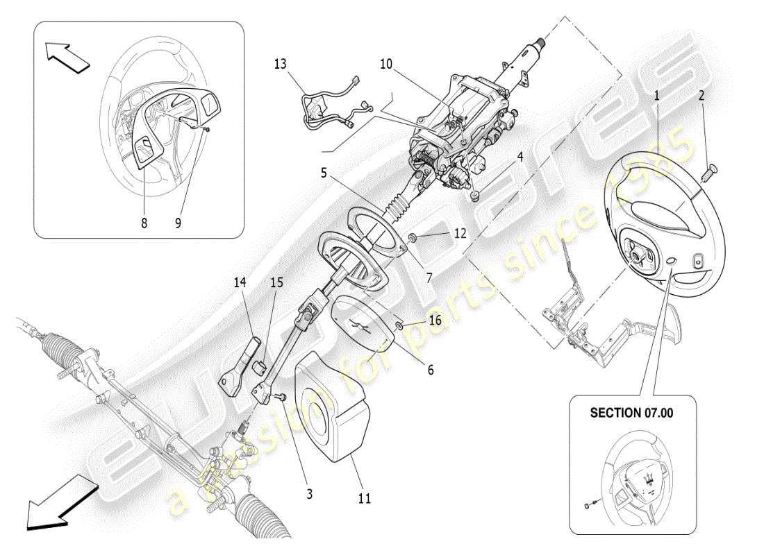 maserati ghibli (2019) steering column and steering wheel unit part diagram