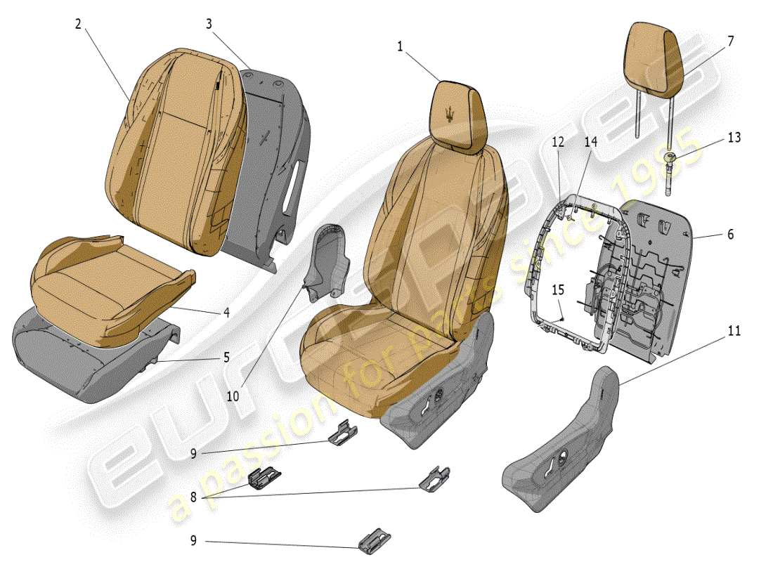 maserati grecale modena (2023) front seats: trim panels part diagram