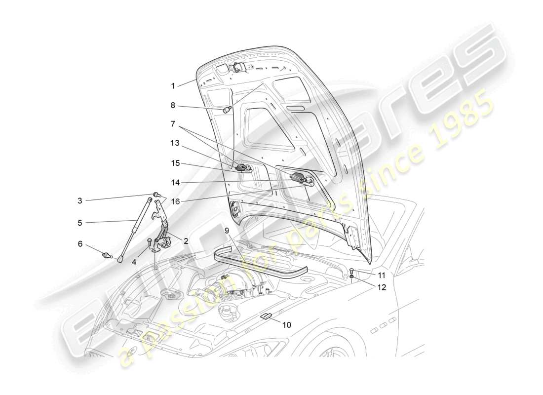 maserati granturismo mc stradale (2012) front lid parts diagram