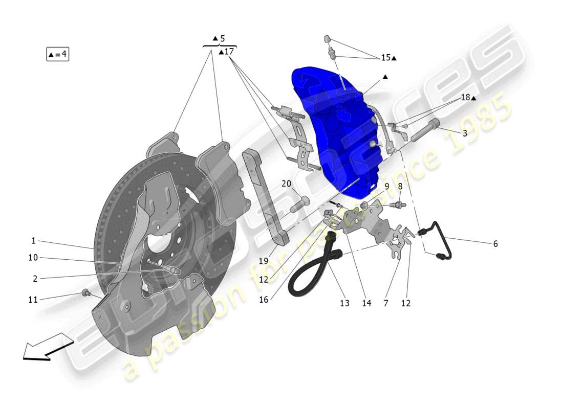 maserati grecale trofeo (2023) braking devices on front wheels parts diagram