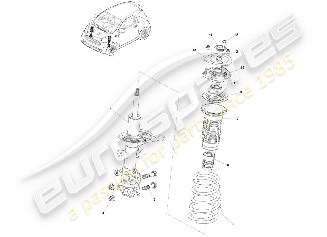 aston martin cygnet (2012) front suspension spring and damper part diagram