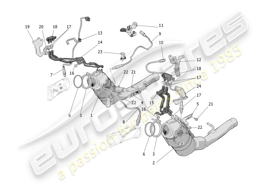 maserati grecale trofeo (2023) pre-catalytic converters and catalytic converters parts diagram