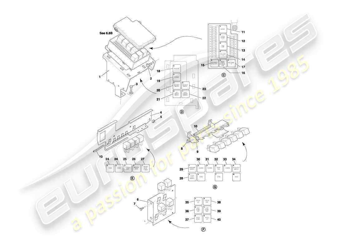 aston martin db7 vantage (2001) relays, to vin 300555 part diagram