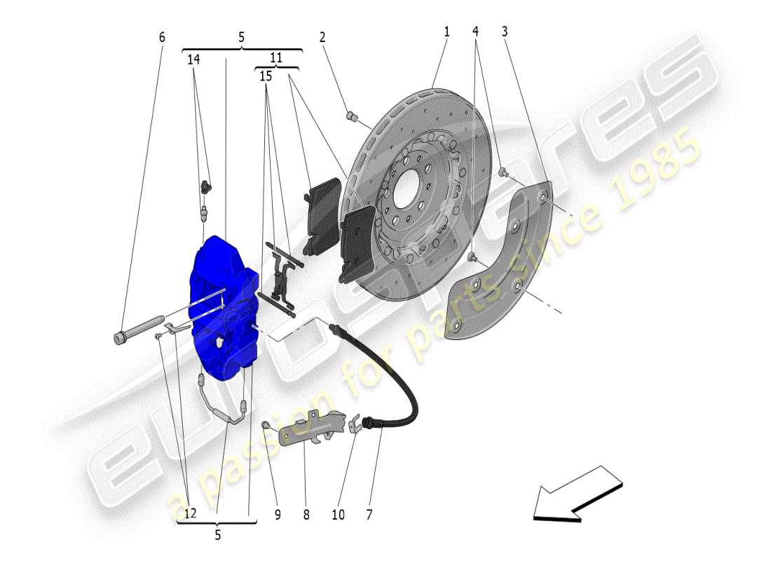 maserati mc20 (2024) braking devices on rear wheels parts diagram