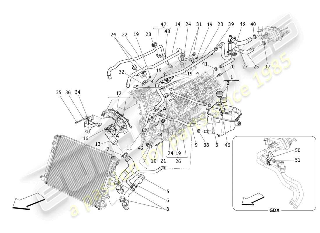 maserati ghibli (2014) cooling system: nourice and lines parts diagram