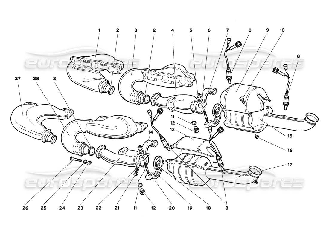 lamborghini diablo 6.0 (2001) exhaust system (my 2001) part diagram