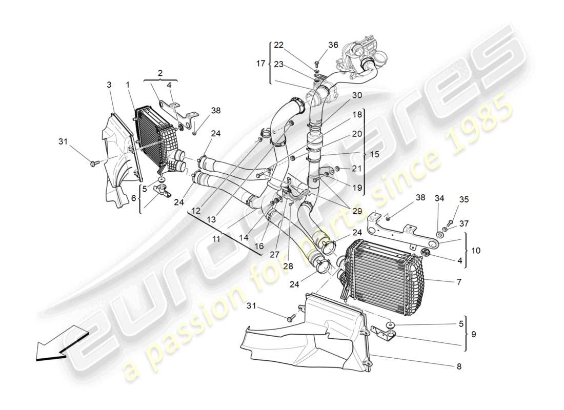 a part diagram from the maserati quattroporte m156 (2017 onwards) parts catalogue