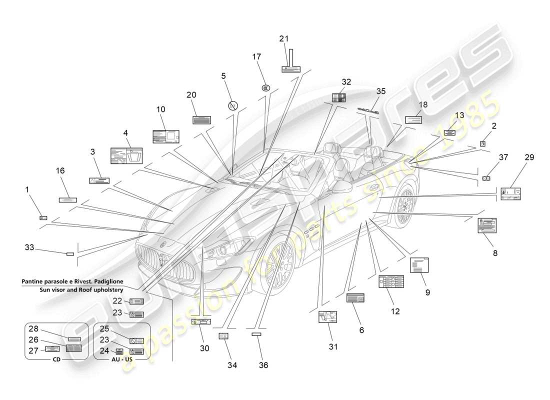 a part diagram from the maserati grancabrio mc (2013) parts catalogue