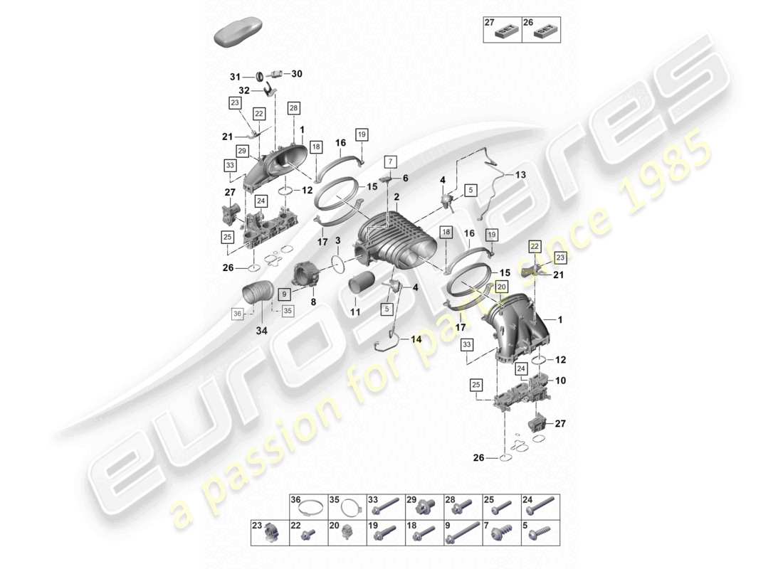 porsche 2024 (992-2 gt3/rs/st) intake air distributor throttle valve part diagram