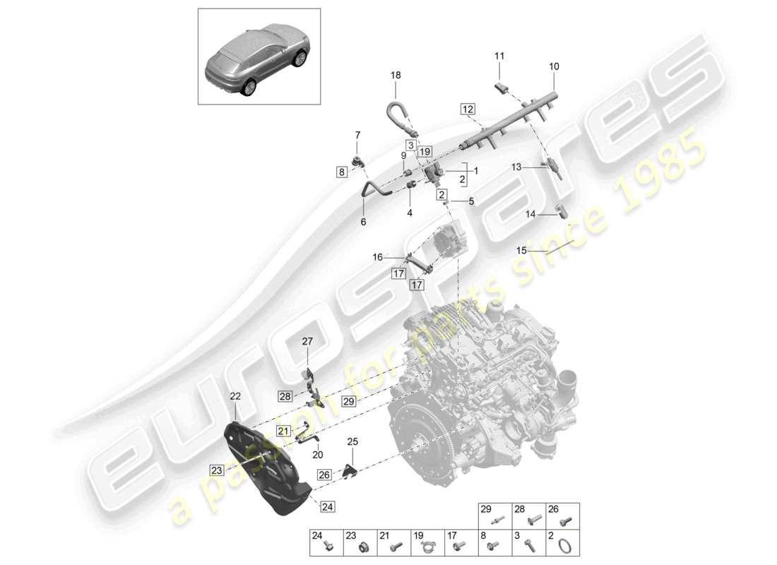porsche 2021 (macan) fuel collection pipe high-pressure injector high pressure pump part diagram