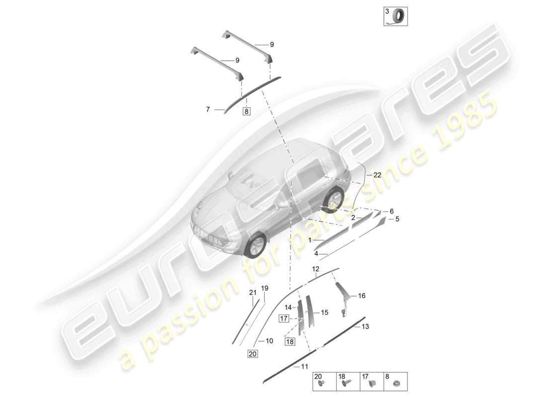 porsche 2021 (macan) trim outer moldings part diagram