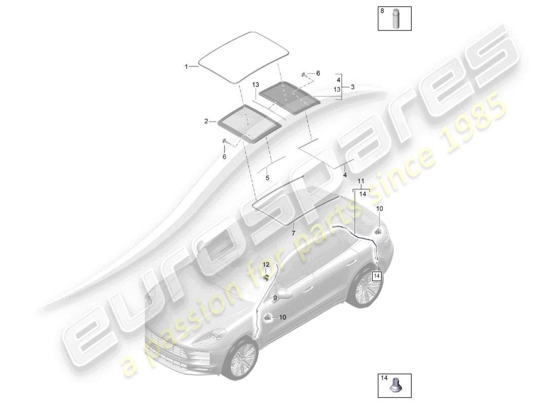 porsche 2021 (macan) glass roof accessories cover water drainage hose part diagram