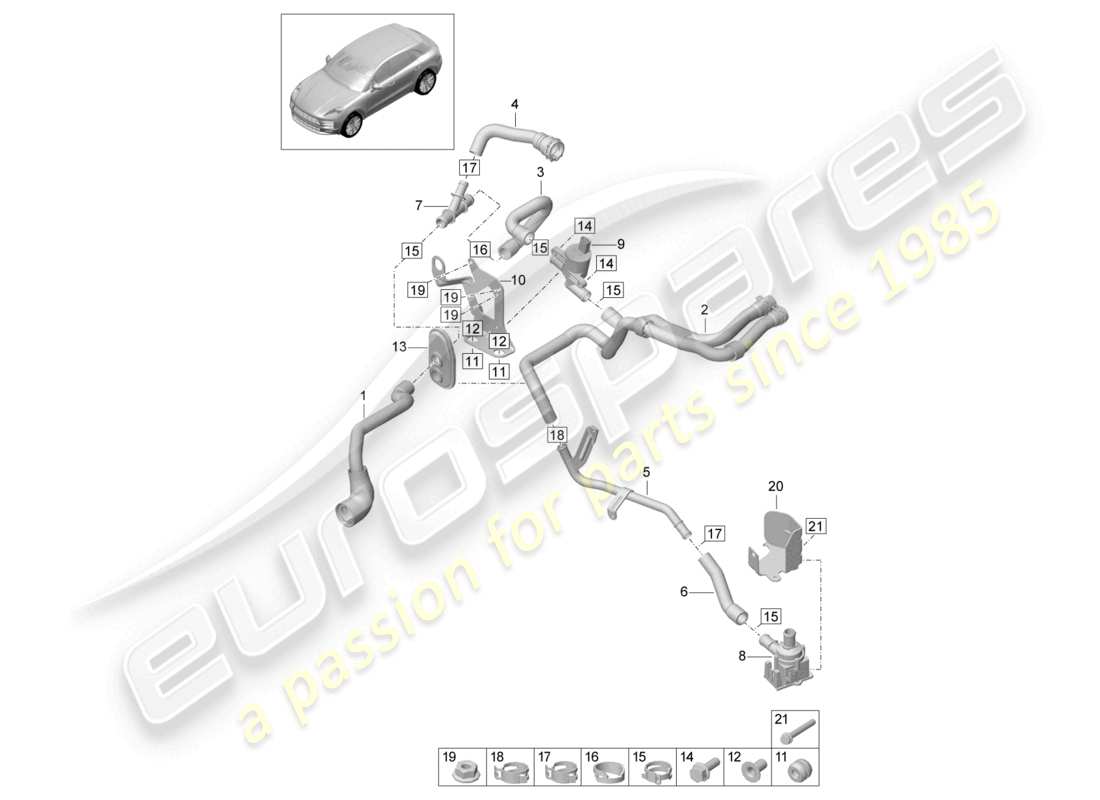 porsche 2021 (macan) heater r4 tfsi; 2,0l water box part diagram