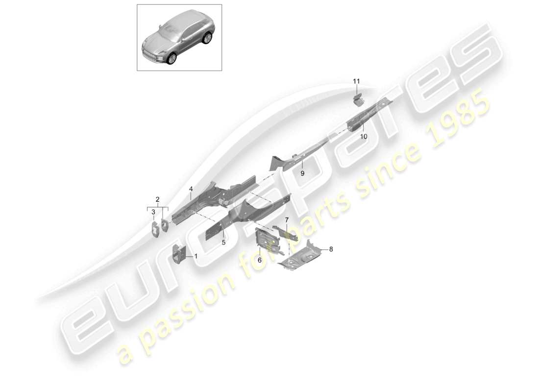 porsche 2021 (macan) front end front side member part diagram