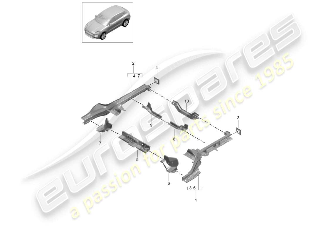 porsche 2021 (macan) frame rear side member part diagram