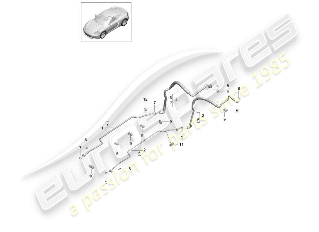 porsche 2024 (718 cayman) refrigerant circuit underbody and rear end part diagram