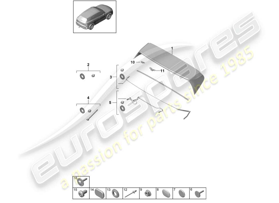 porsche 2023 (cayenne e3 9ya/9yb) rear spoiler part diagram