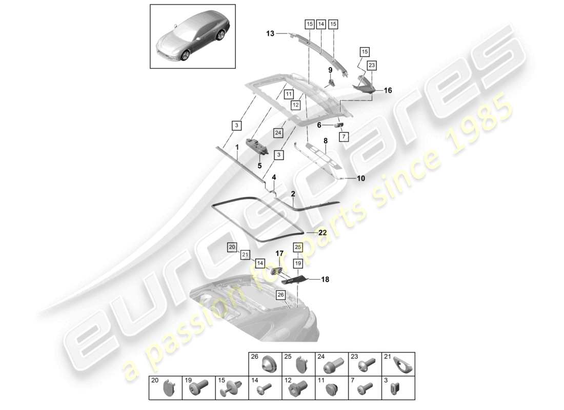 porsche 2021 (panamera 971-1) gaskets sound absorber rear lid part diagram
