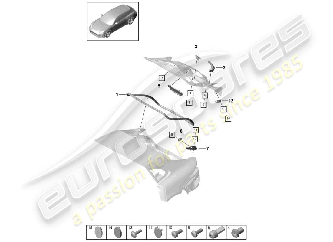 porsche 2021 (panamera 971-1) gaskets noise insulation rear lid part diagram